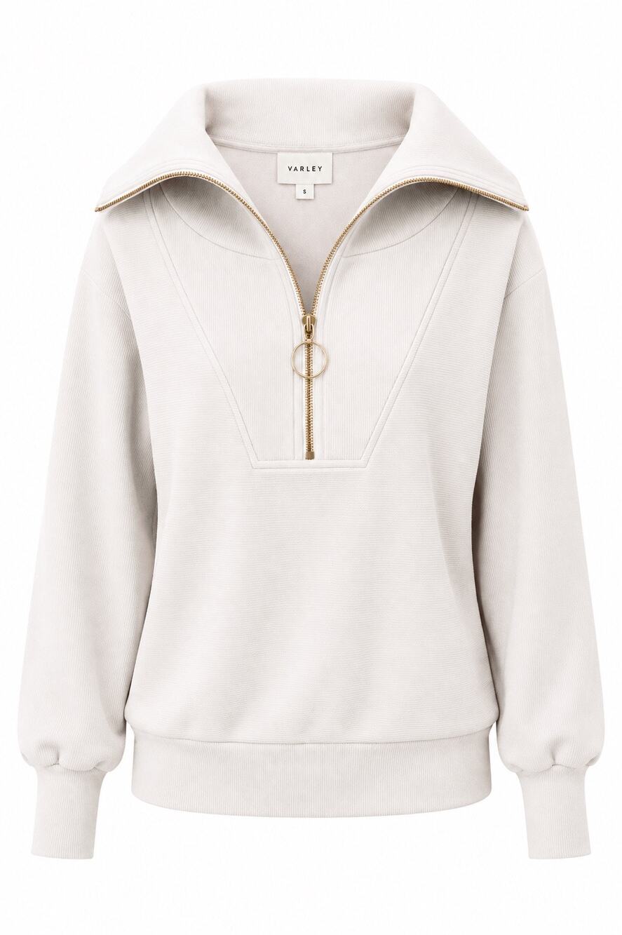Varley Vine Half-Zip Funnel Neck Ribbed Pullover – Ivory/Cream